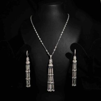 Omnia Vania White Horse Design Long Chain Necklace & Drop Earrings Set in 925 Silver With High Quality Simulated Diamonds