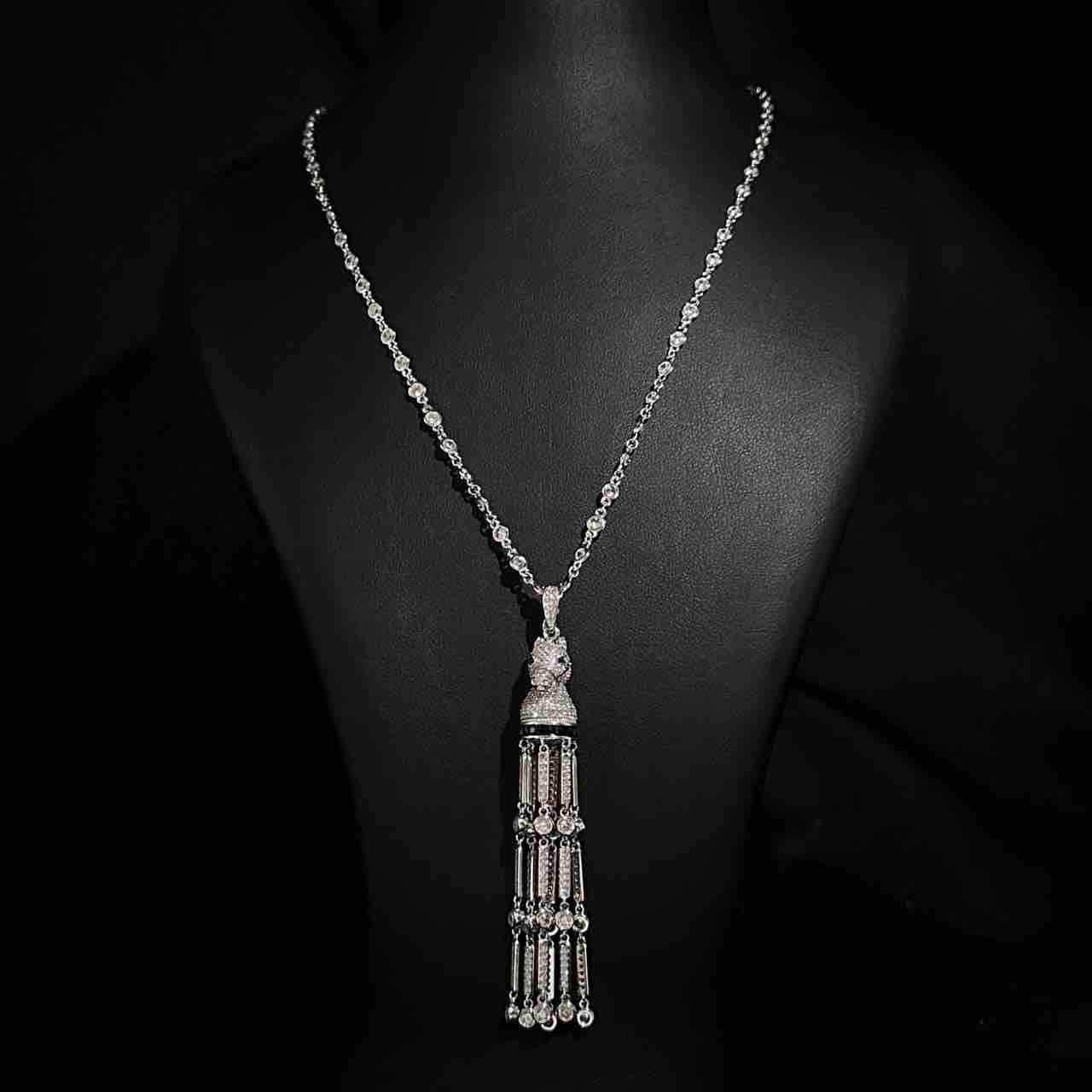 Omnia Vania White Horse Design Long Chain Necklace & Drop Earrings Set in 925 Silver With High Quality Simulated Diamonds - Image 2