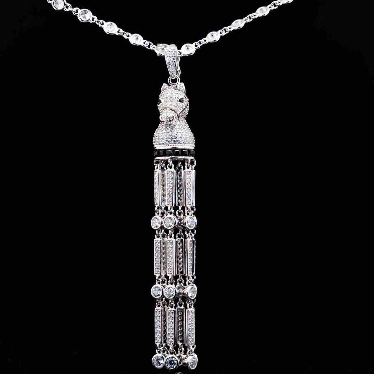 Omnia Vania White Horse Design Long Chain Necklace & Drop Earrings Set in 925 Silver With High Quality Simulated Diamonds - Image 3