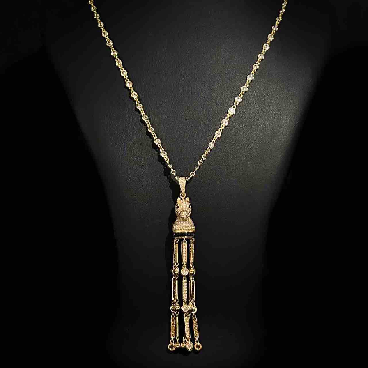 Omnia Vania Golden Horse Design Long Chain Necklace & Drop Earrings Set in 925 Silver With High Quality Simulated Diamonds - Image 2