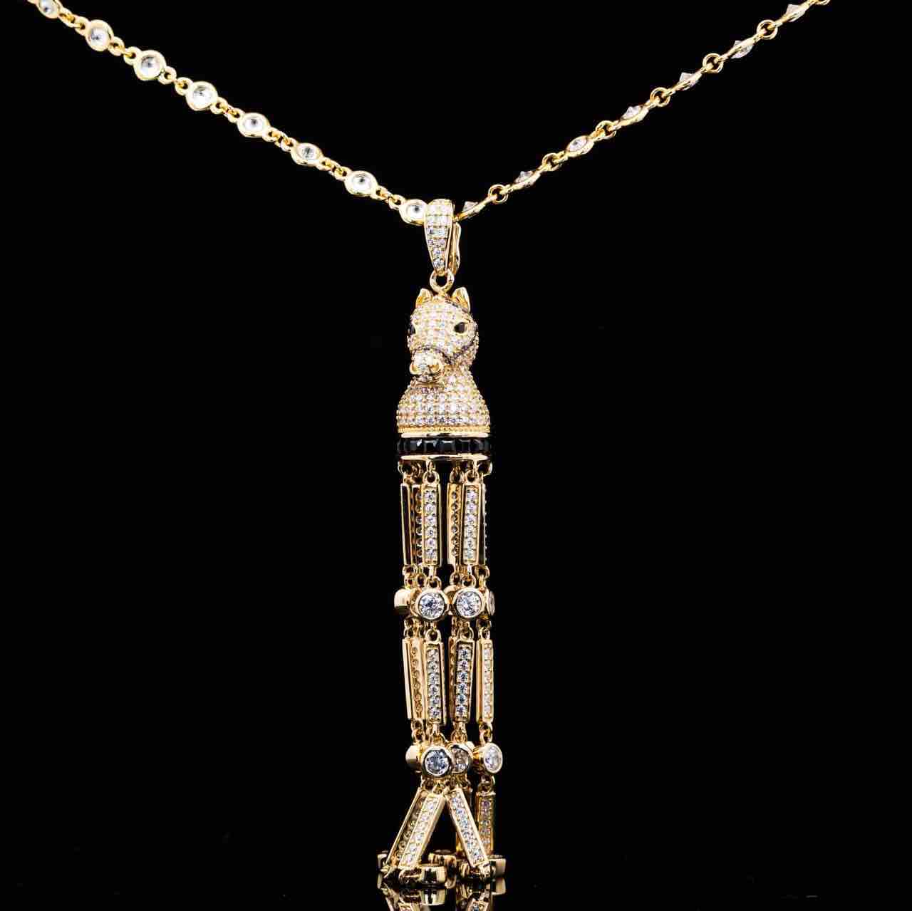 Omnia Vania Golden Horse Design Long Chain Necklace & Drop Earrings Set in 925 Silver With High Quality Simulated Diamonds - Image 3