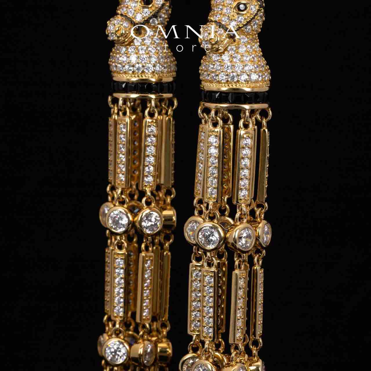 Omnia Vania Golden Horse Design Long Chain Necklace & Drop Earrings Set in 925 Silver With High Quality Simulated Diamonds - Image 6