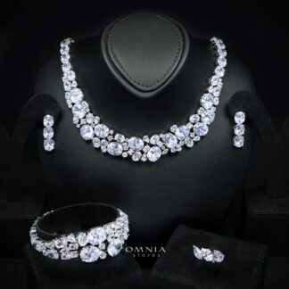 Artemis White Luxury Bridal Set with Round and Oval Cut Simulated Diamonds in High-Quality Rhodium Plated Finish