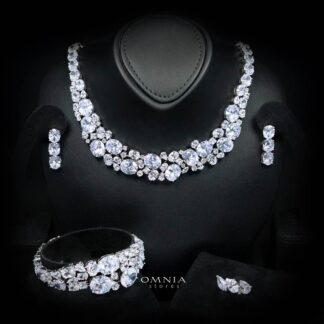 Artemis White Luxury Bridal Set with Round and Oval Cut Simulated Diamonds in High-Quality Rhodium Plated Finish