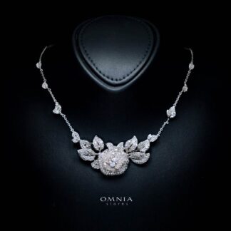 Eiza Rose Leaf Necklace In 925 Silver With High Quality Simulated Diamonds