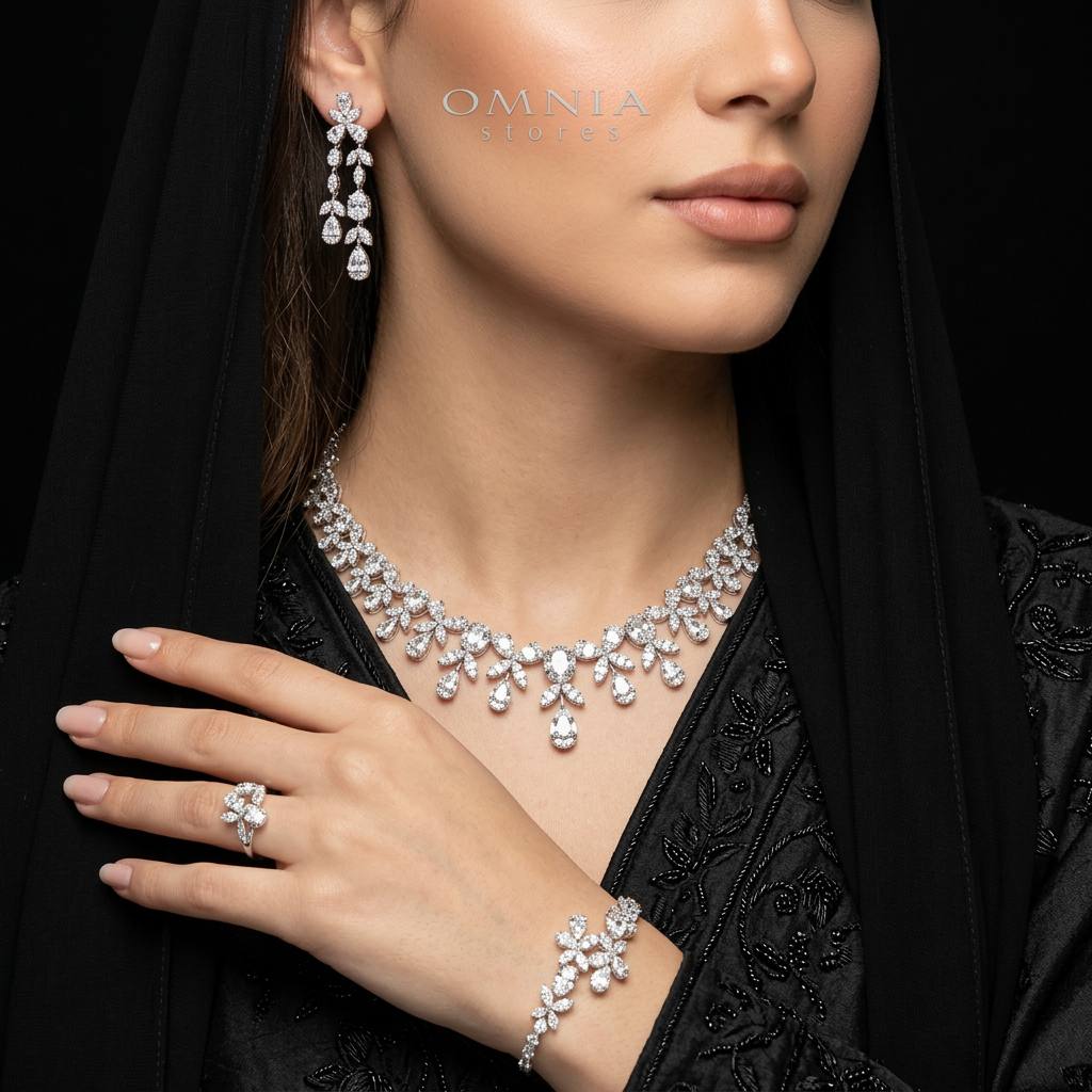 Elaine White Bridal Full Set in 925 Silver High Quality Simulated Diamonds