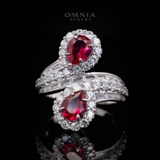 Isabell Red and White Pear Cut Ring in 925 Silver With High Quality Simulated Diamonds