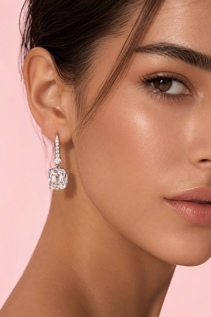 Lilia Cushion Cut Drop Earrings With Certified High Quality Premium Stones in 925 Silver - Image 3