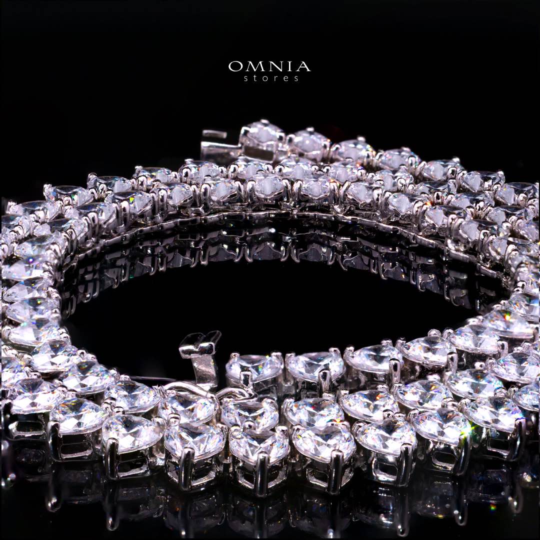 Agna Heart 4.0mm White Simulated Diamonds Tennis Necklace in 925 Silver - Image 3
