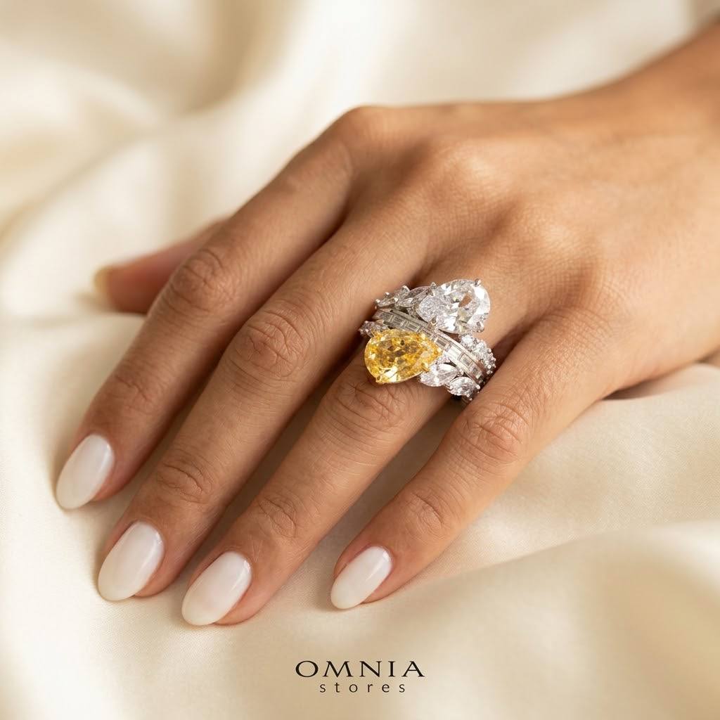 Marielle Yellow and White Ring in 925 Silver With High Quality Simulated Diamonds - Image 3