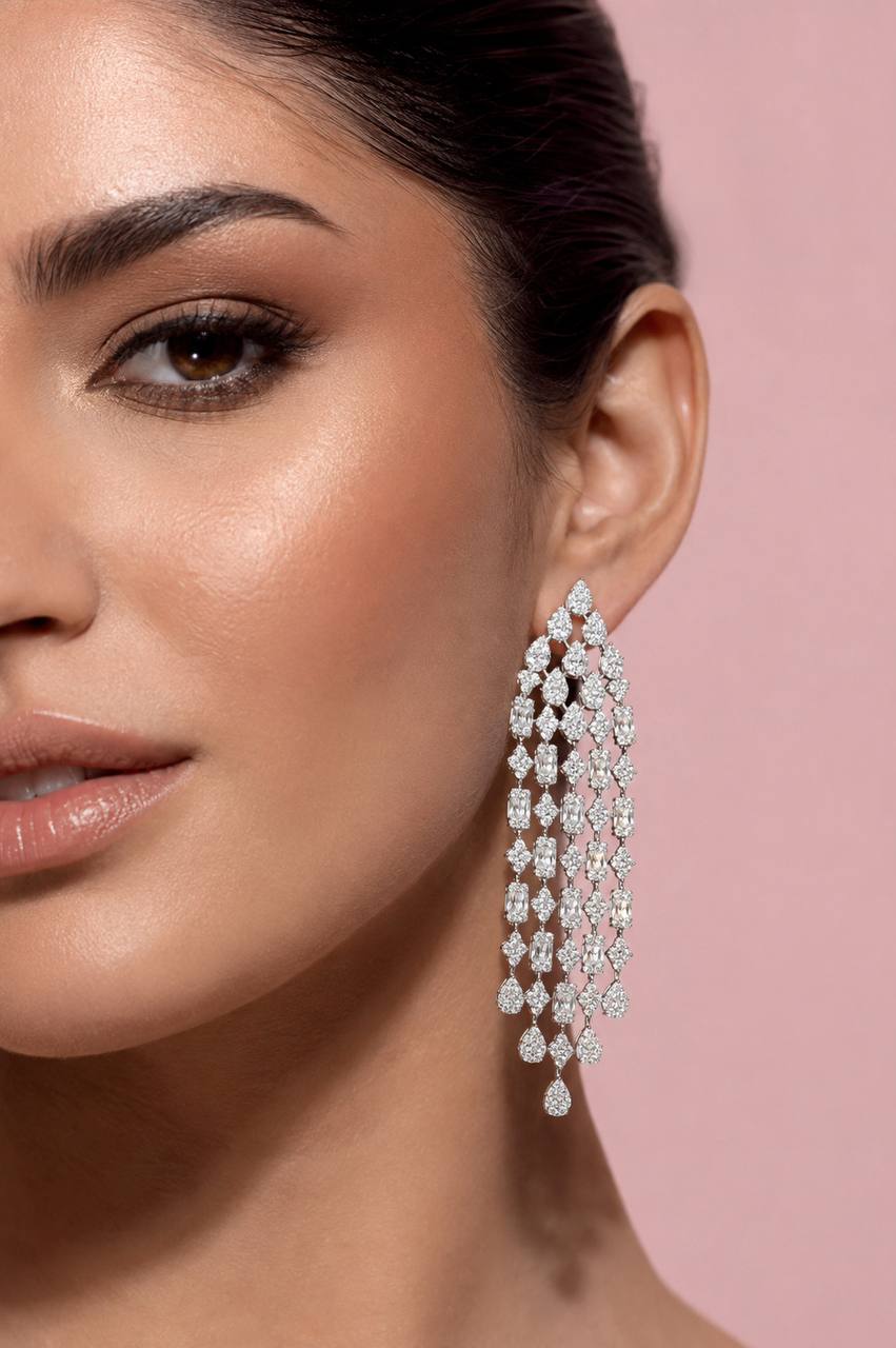 Melany White Drop Earrings in 925 Silver With High Quality Simulated Diamonds - Image 3
