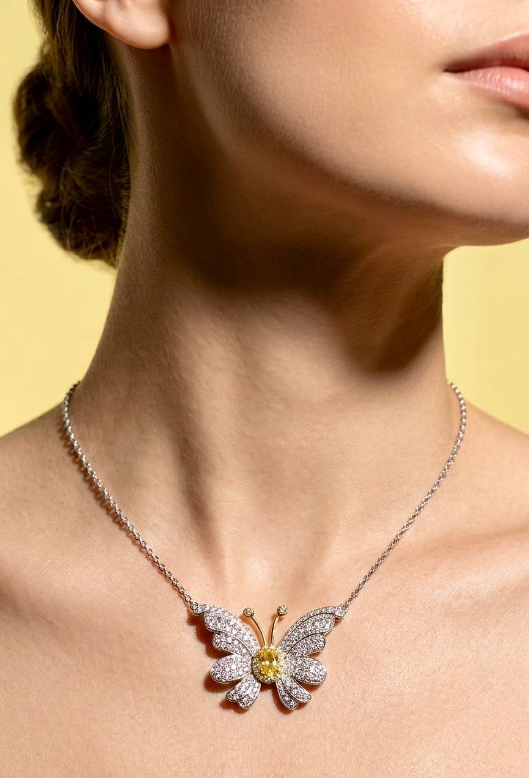 Alara Yellow Butterfly Pendant Necklace in 925 Silver With High Quality Simulated Diamonds - Image 3