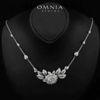 Eiza Rose Leaf Necklace In 925 Silver With High Quality Simulated Diamonds