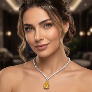Sakura Yellow Pendant Necklace in 925 Sterling Silver with Premium Simulated Diamond Stone
