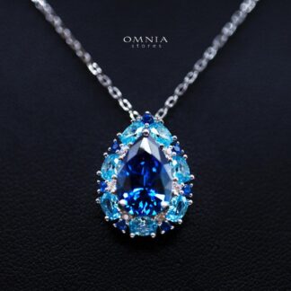 Sireesha Elegant Blue Cluster Pendant Necklace in 925 Sterling Silver with Premium Simulated Diamond