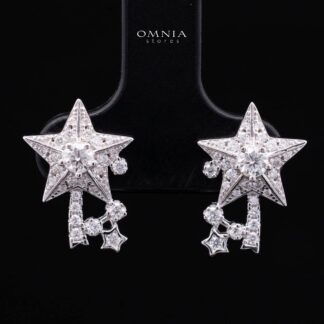 Naureen White Moissanite Star Earrings with GRA Certificate – RD 3mm, Rhodium-Plated 925 Sterling Silver
