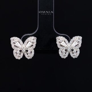 Lydia White Moissanite Butterfly Cluster Stud Earrings, Rhodium-Plated 925 Sterling Silver