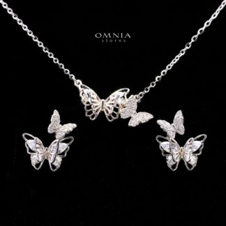 Araceli Butterfly Necklace and Earrings Set in 925 Sterling Silver with Premium Cubic Zirconia
