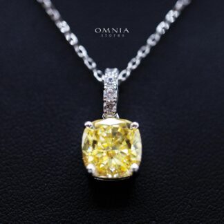 Norea Yellow Cushion-Cut Pendant Necklace in 925 Sterling Silver with Simulated Diamond Stones