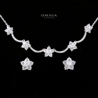 Averlyn Floral Cluster Necklace and Earrings Set in 925 Sterling Silver with Premium Cubic Zirconia Stones
