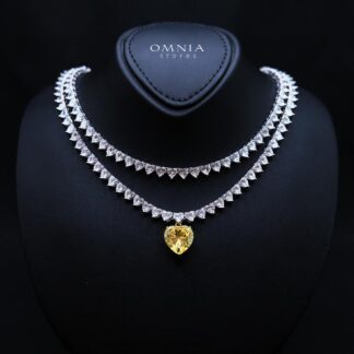 Emiyah Yellow Heart Halo Pendant Necklace in 925 Sterling Silver with Premium Simulated Diamond