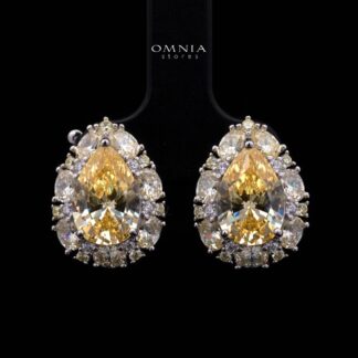 Sireesha Elegant Yellow Cluster Clip-On Earrings in 925 Sterling Silver with Premium Cubic Zirconia
