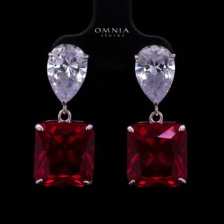 Bettina Red Drop Earrings in 925 Silver with High-Quality Simulated Diamonds