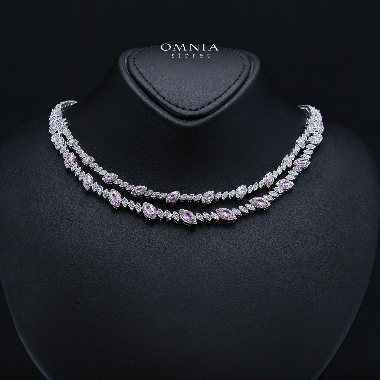 Omnia Nada Pink Bridal Full Set in High Quality Zircon Stone Rhodium Plated - Image 2