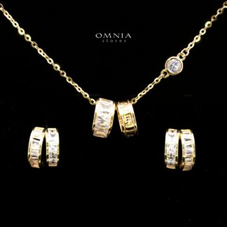 Zhalia Gold Hoop Necklace and Earrings Set in 925 Sterling Silver with Premium Cubic Zirconia
