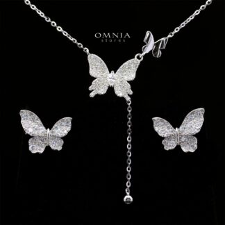Kapri Graceful Butterfly Motif Necklace and Earrings Set in 925 Sterling Silver with Premium Cubic Zirconia