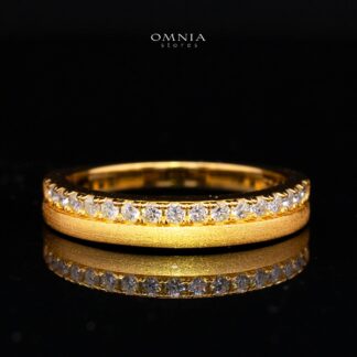 Hasen White Moissanite Minimalist Half Eternity Band Ring – Gold-Plated 925 Sterling Silver