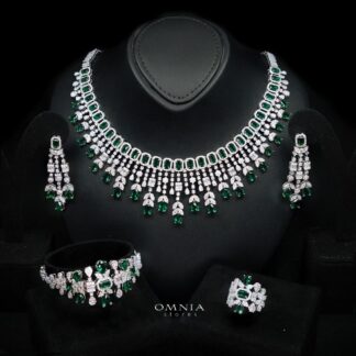 Corinne Green Bridal Full Set Accessories in High Quality Premium Zircon Stone in Rhodium Plated