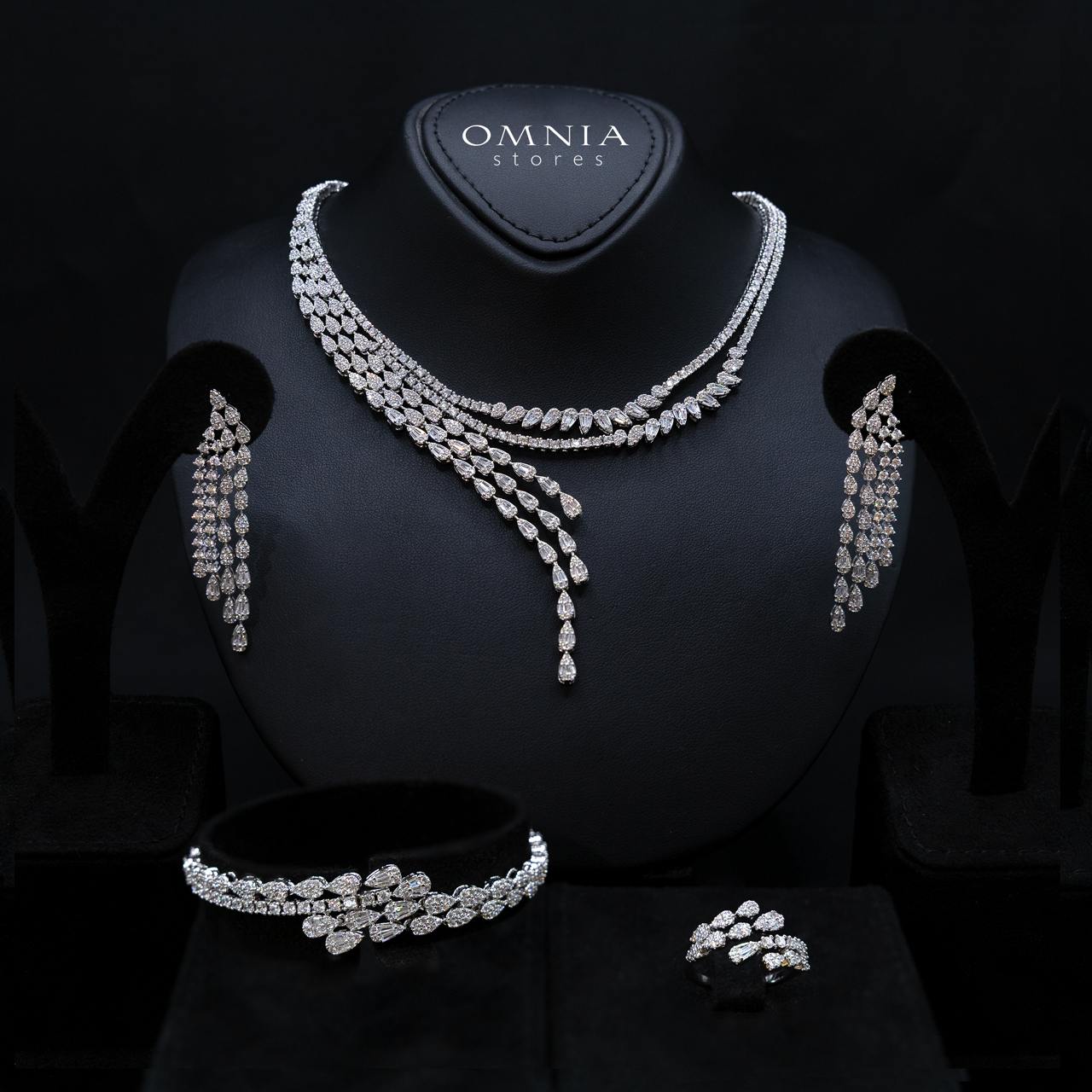 Fidha White Luxury Bridal Full Set in High Quality Rhodium Plated Zircon Stones