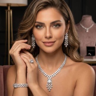 Omnia Nazaha Bridal Full Set in Rhodium Plated with High Quality White Zircon Stones