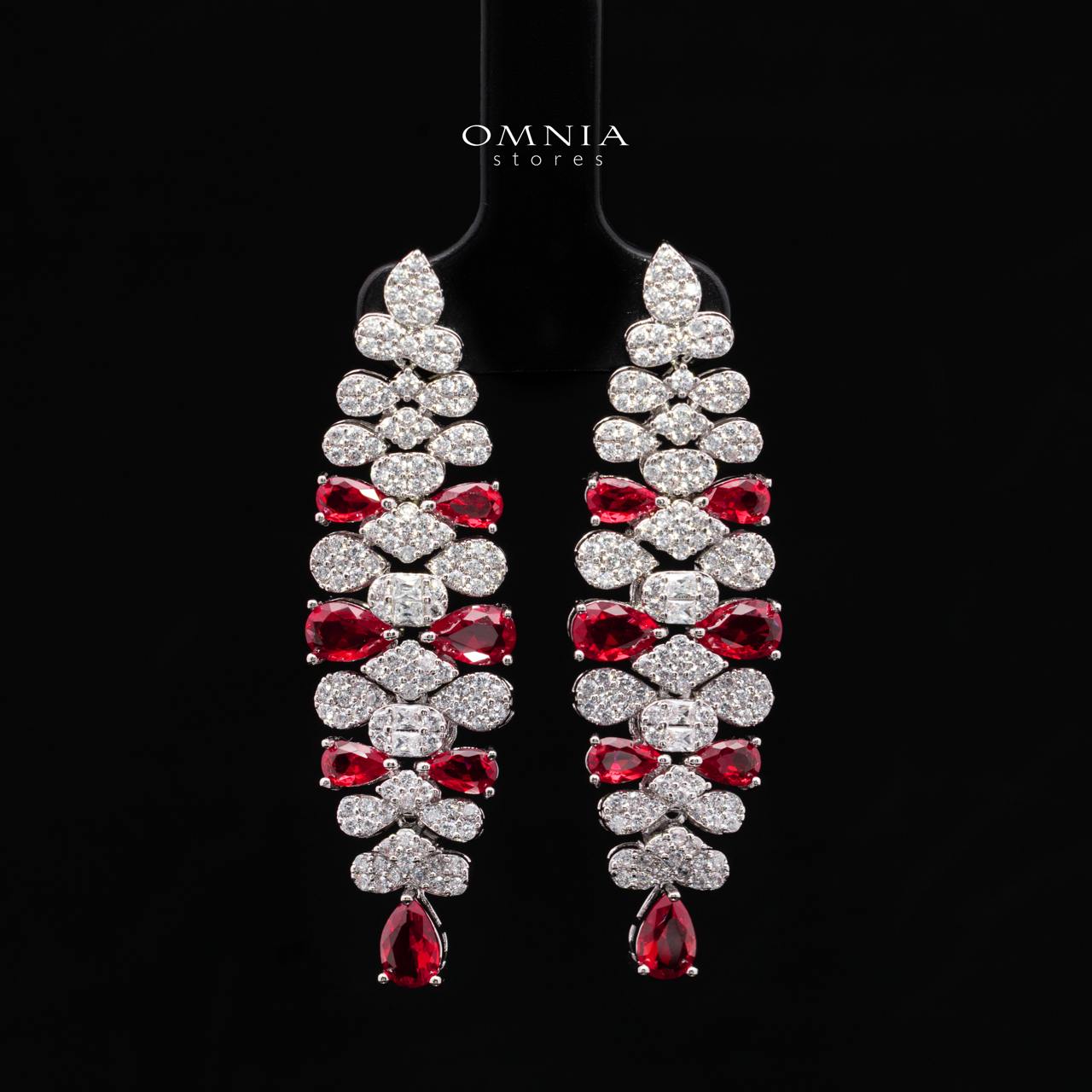 Jazlyn Red Bridal Full Set in Rhodium-Plated Finish with Premium Zircon Stones - Image 4