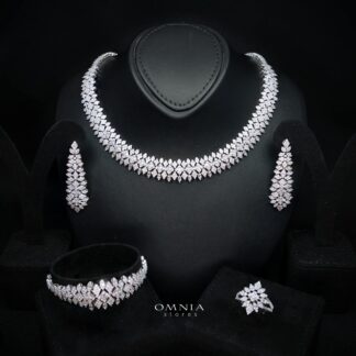 Chatti Luxury White Marquise Floral Cluster Bridal Full Set with High-Quality Premium Zircon Stones, Rhodium-Plated Finish