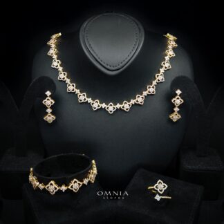 Zynah Gold Luxury Bridal Full Set Accessories in High Quality Zircon Stone, Rhodium Plated