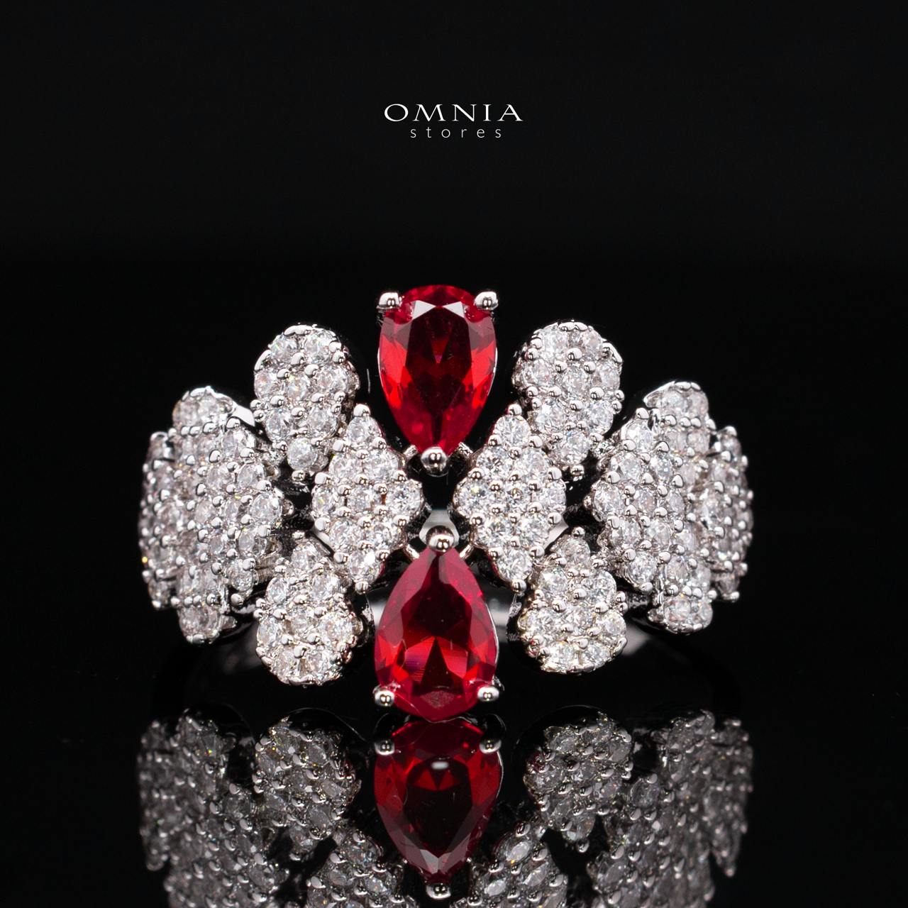 Jazlyn Red Bridal Full Set in Rhodium-Plated Finish with Premium Zircon Stones - Image 5