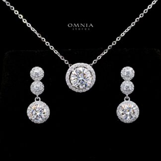 Masuma Moissanite Celestial Glow Halo Necklace & Earring Set in 925 Sterling Silver