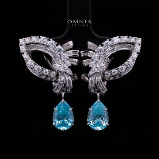 Mary Winged Light Blue Drop Earrings: High-Quality Premium Simulated Diamond in 925 Silver