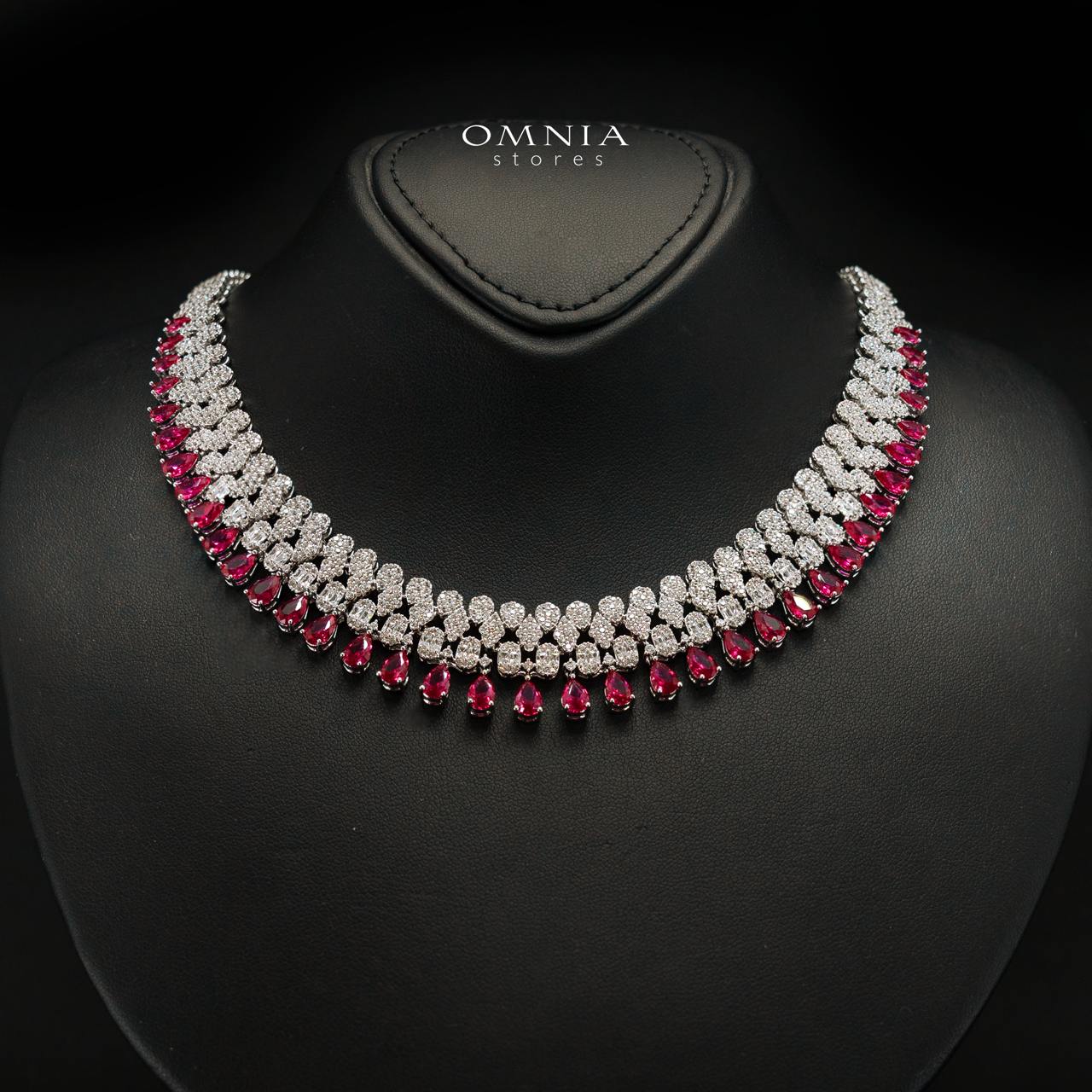 Jazlyn Red Bridal Full Set in Rhodium-Plated Finish with Premium Zircon Stones - Image 2