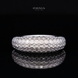 Emery White Moissanite Pavé Dome Band Ring – Rhodium-Plated 925 Sterling Silver