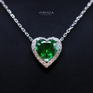 Samiha Green Heart Necklace In 925 Silver High Quality Simulated Diamonds