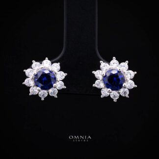 Henrietta Lab-Grown Blue Sapphire Earring with GRC Certificate, Round 5mm in 925 Sterling Silver