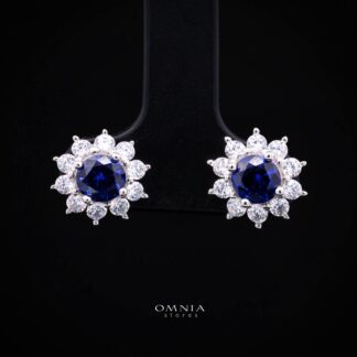 Henrietta Lab-Grown Blue Sapphire Earring with GRC Certificate, Round 5mm in 925 Sterling Silver