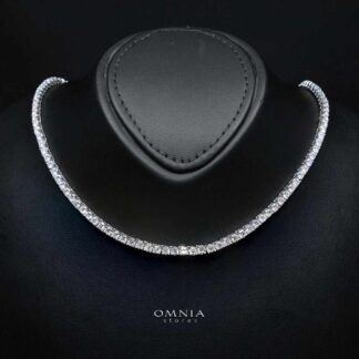 Mayada Moissanite with GRA Certificate - 3mm Round Cut, Rhodium-Plated 925 Sterling Silver Tennis Necklace