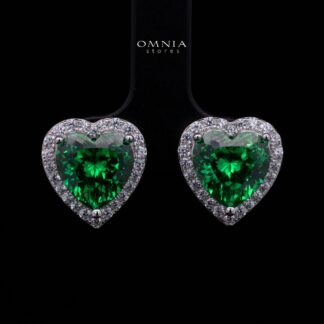 Samiha Green Heart Earrings In 925 Silver High Quality Simulated Diamonds