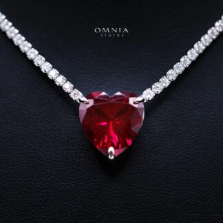 Heart Red Necklace 925 Silver In High Quality Simulated diamonds