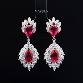 Carolina Lab-Grown Red Ruby Earrings with GRC Certificate, Pear 6×9mm in 925 Sterling Silver