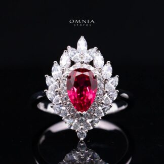 Rosalie Lab-Grown Red Ruby Pear-Cut Ring (6x9mm) with GRC Certificate in 925 Sterling Silver